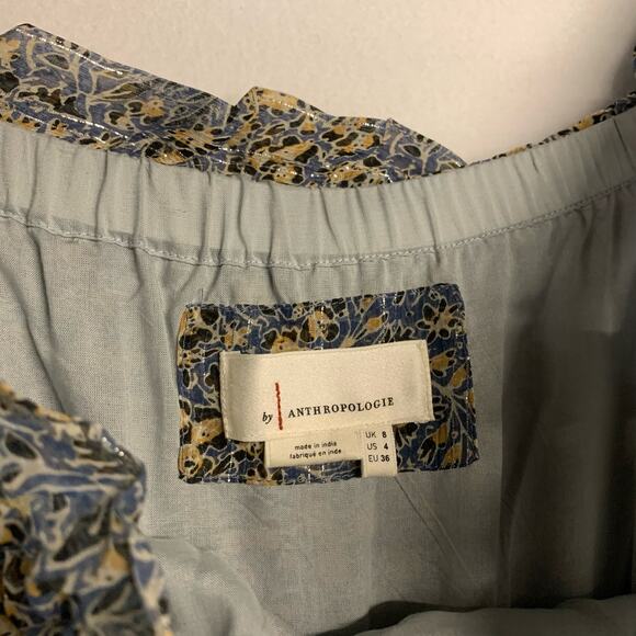 Anthropologie Dress Cottagecore Midi Feminine Peasant Tiered Floral Flounce Blue - Picture 8 of 10